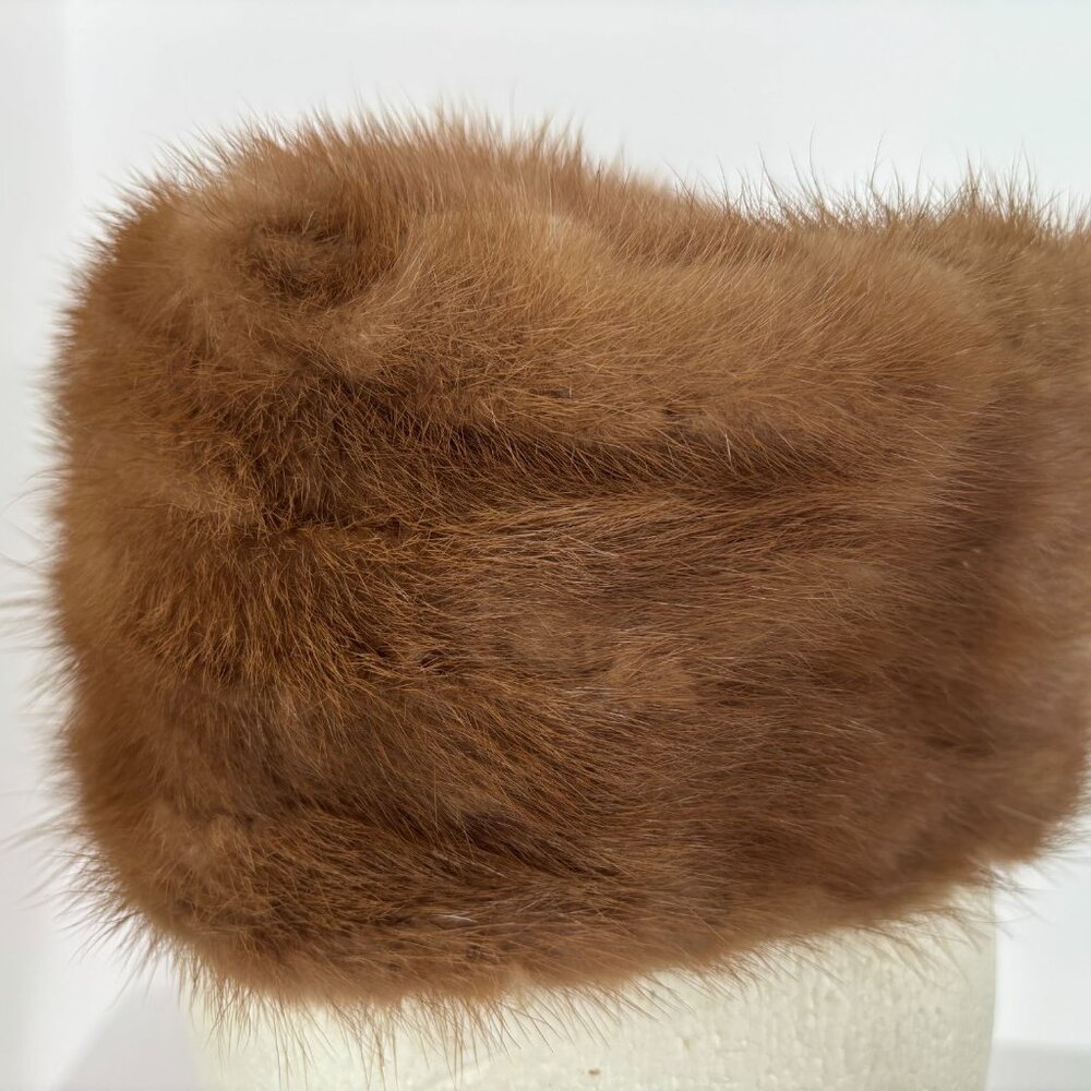 Franklin Simon Mink Fur Hat Vintage Brown Winter Union Made Label Tag UHCMW 60s - Picture 12 of 15